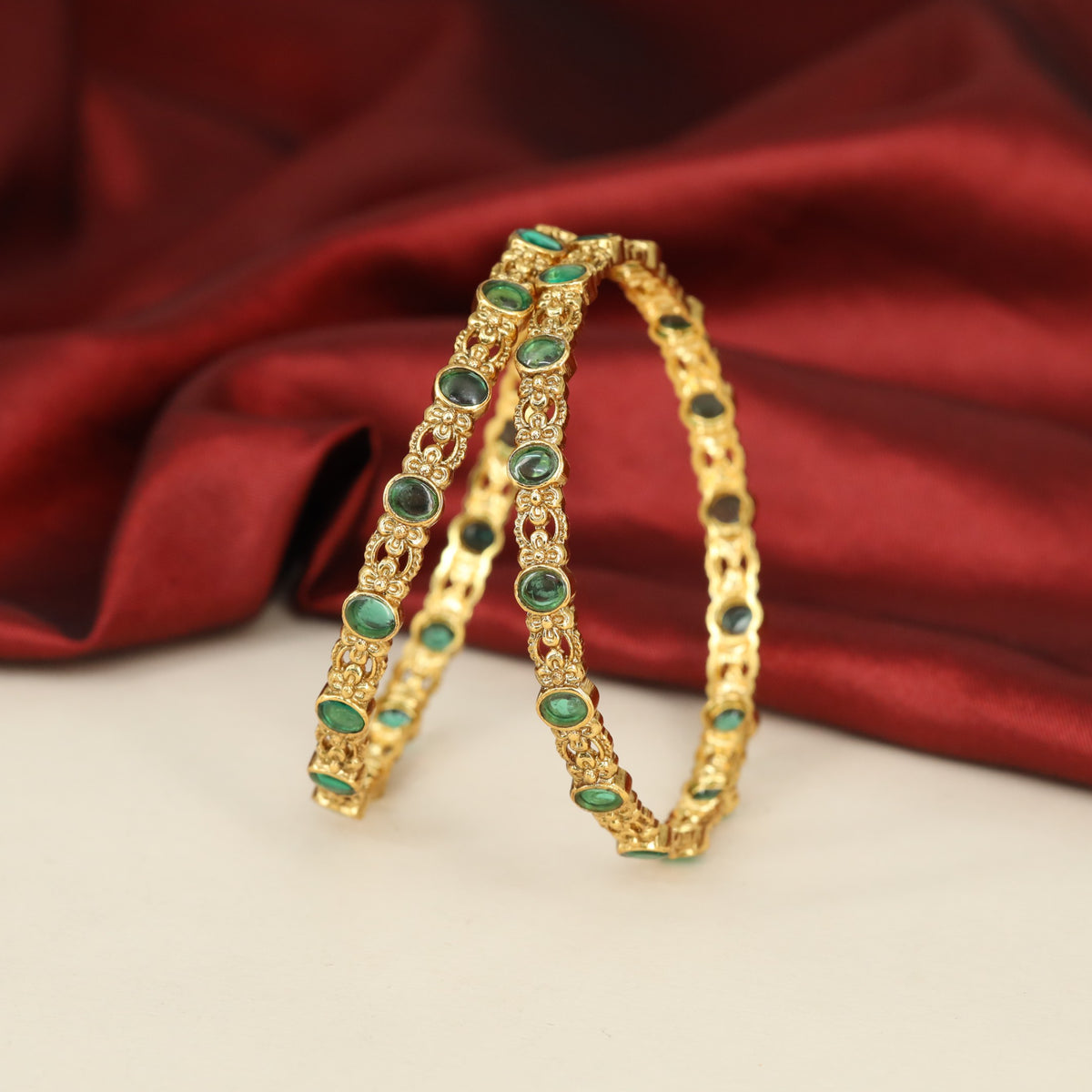 Antique Bangles with Framed Oval Links & Openwork