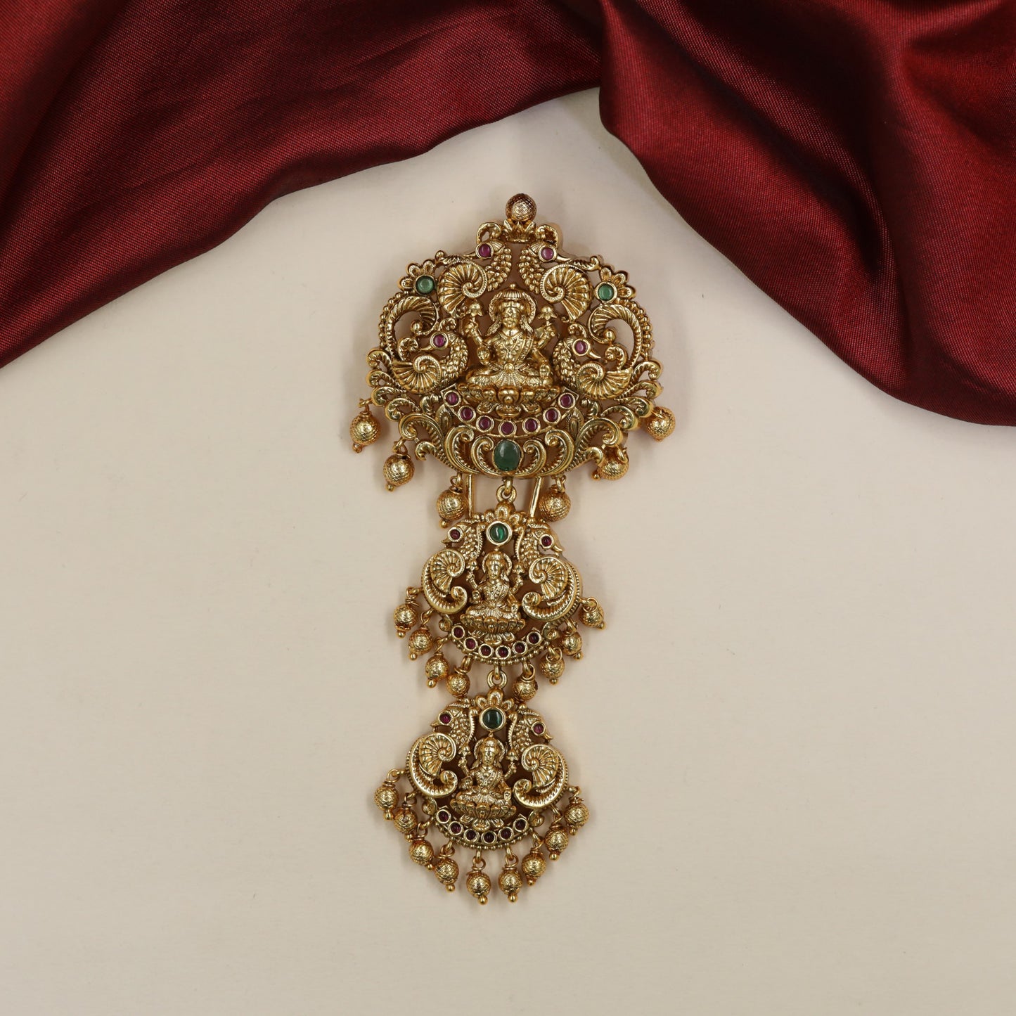 Signature Lakshmi Antique Jade Bille with sculpted peacock side details