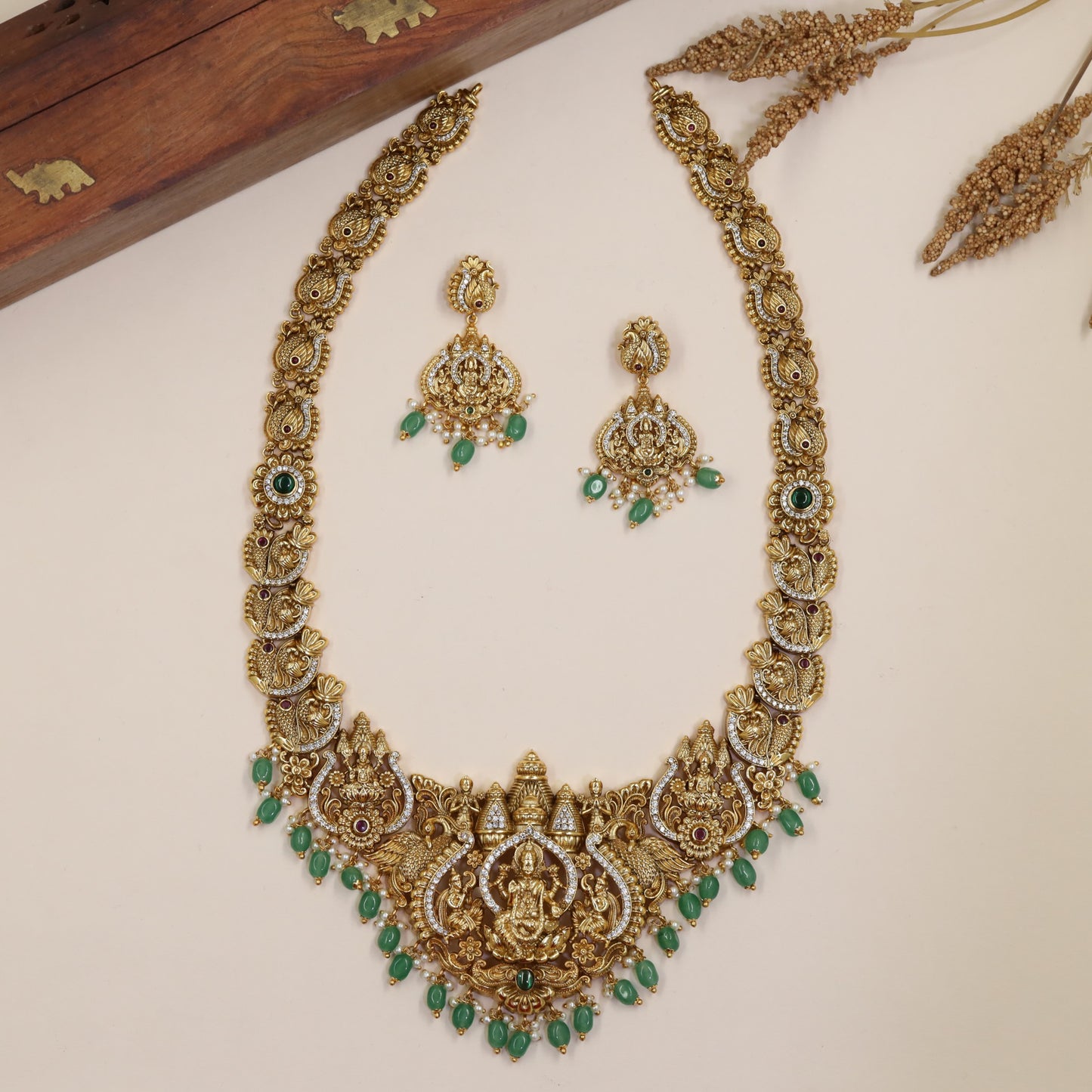 Antique Necklace with Lakshmi Centrepiece, Medallion Links and Decorative Drops