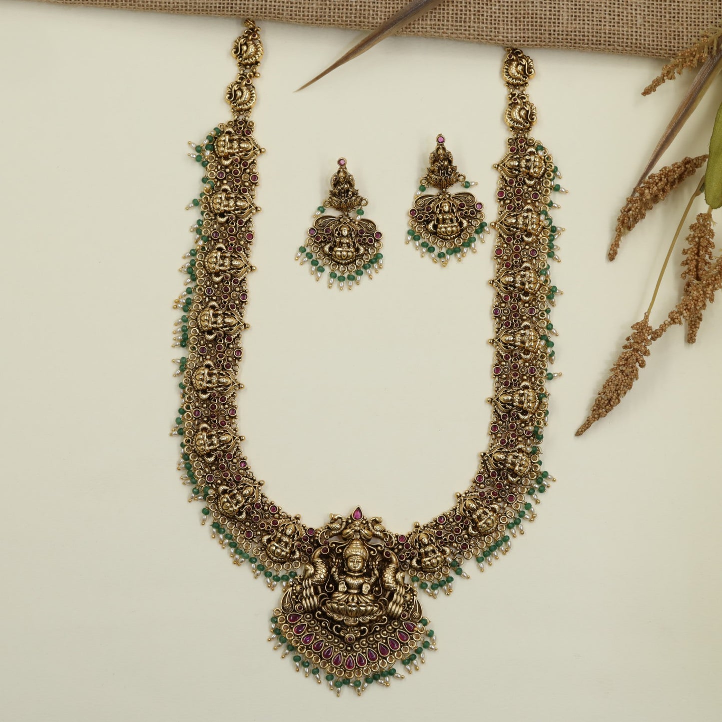 Heritage Lakshmi Long Haara Showcasing Figurative Linkwork and a Statement Goddess Centre