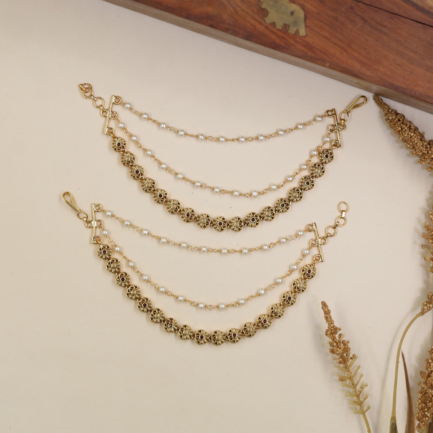 Antique Matis With Floral Linkwork And Delicate Chain Strands