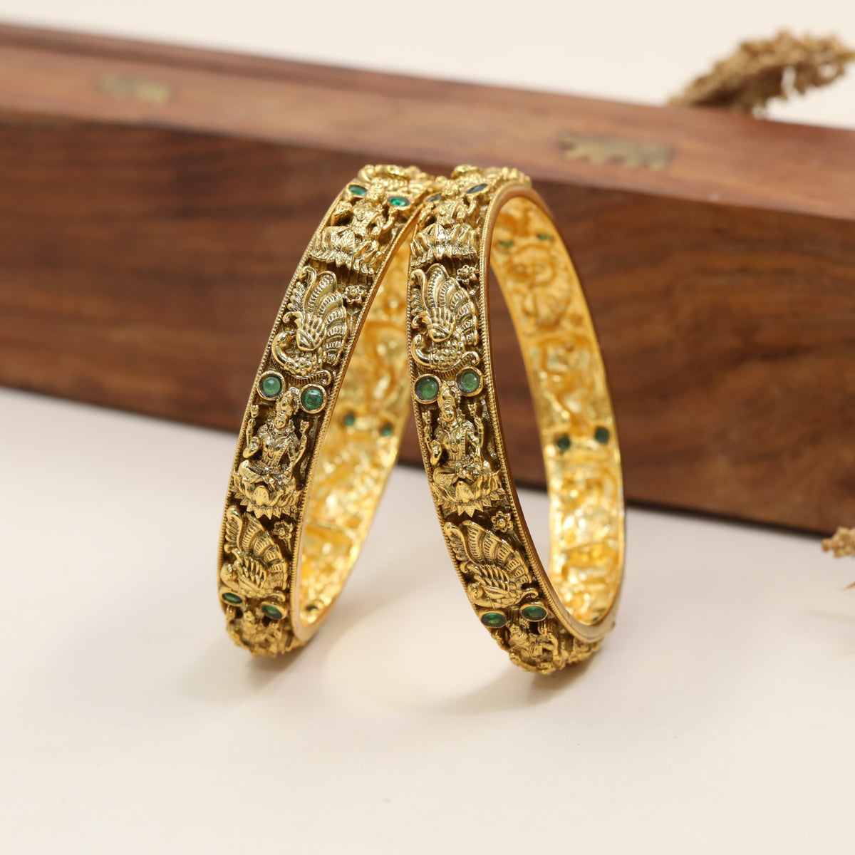 Classic Antique Lakshmi Bangles with Peacock Panels