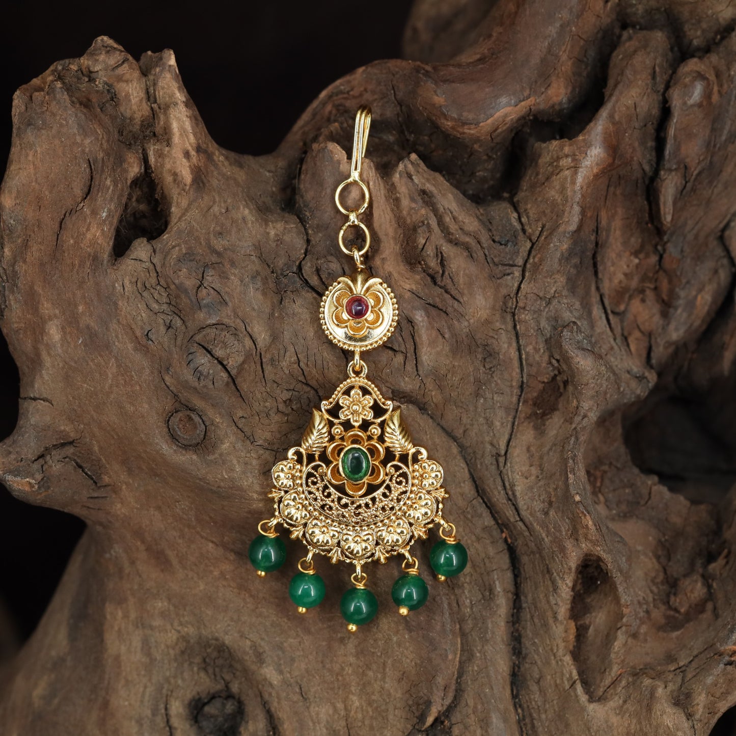 Antique Tikka With Floral Scrollwork And Ornamental Pendant