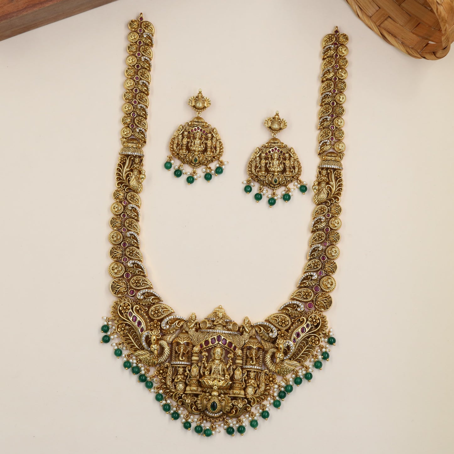 Antique Long Haara With Lakshmi Centre And Elephant Detailing