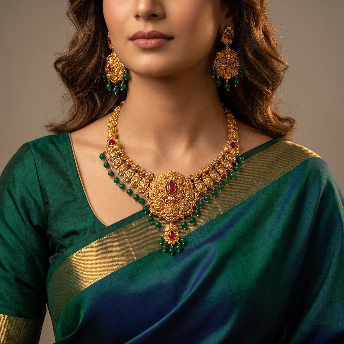 Antique Floral Necklace & Earrings with Leaf Motifs