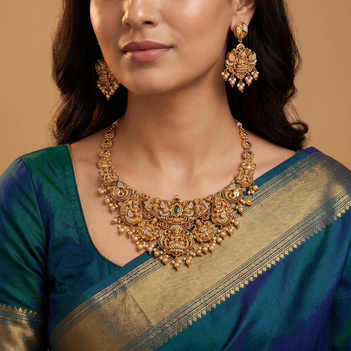 Royal Antique Necklace Showcasing Lakshmi Centrepiece And Detailed Heritage Work
