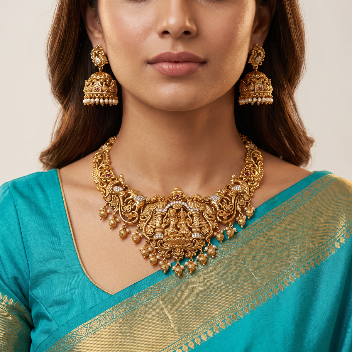 Antique Necklace with Radha Krishna & Peacock Motifs