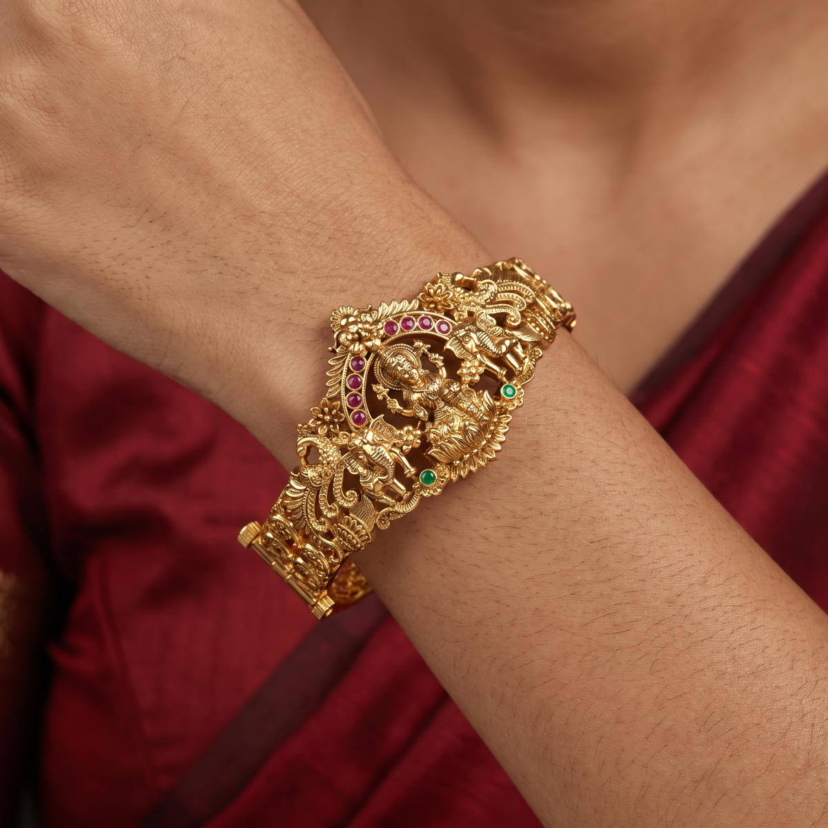 Regal Antique Kadas Showcasing Lakshmi, Elephant Figures And Intricate Ornamentation