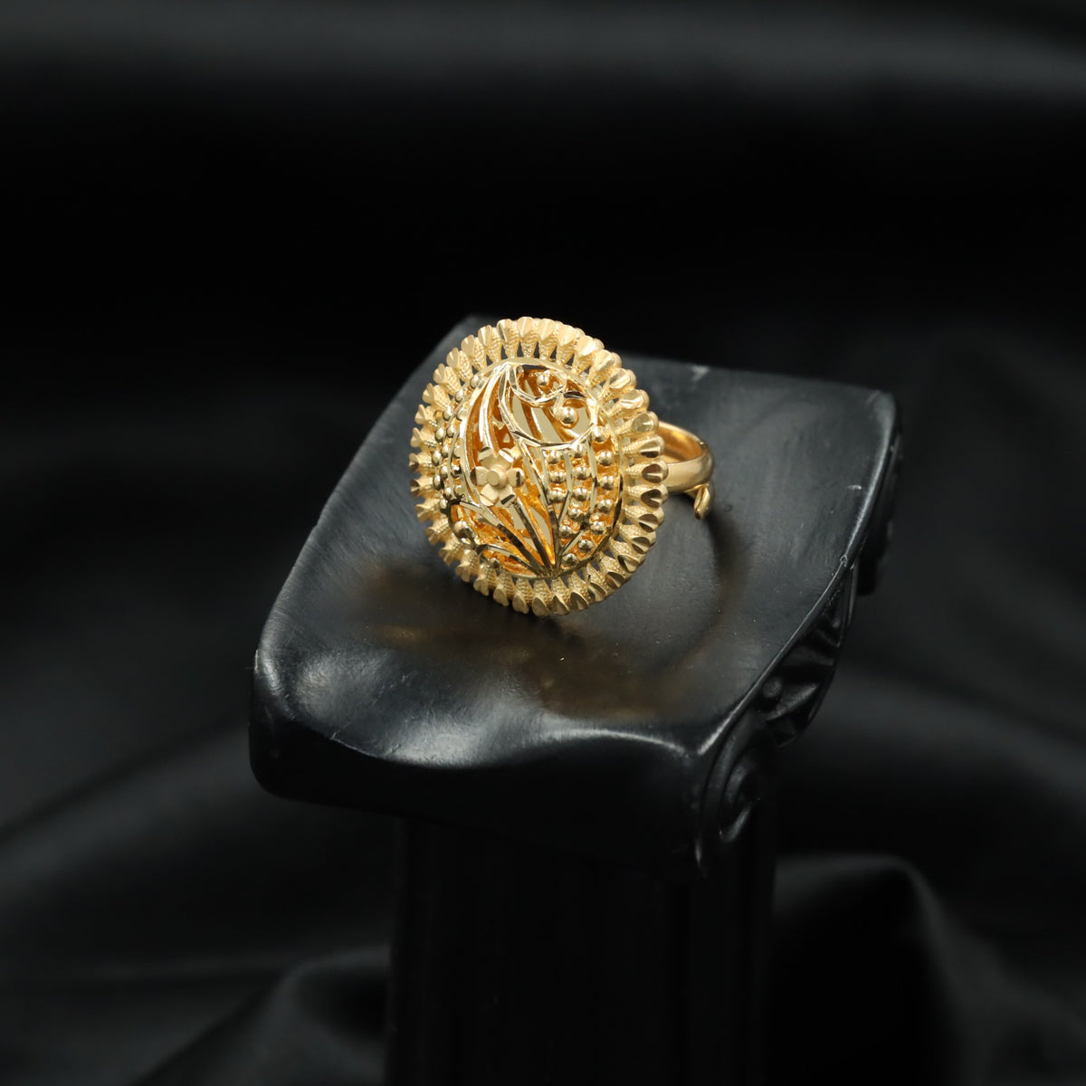 Gold Plated Oval Ring with Sculpted Openwork