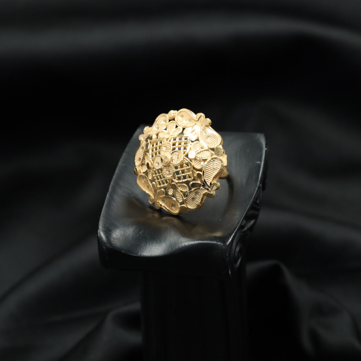 Gold Plated Floral Ring with Intricate Petal Border