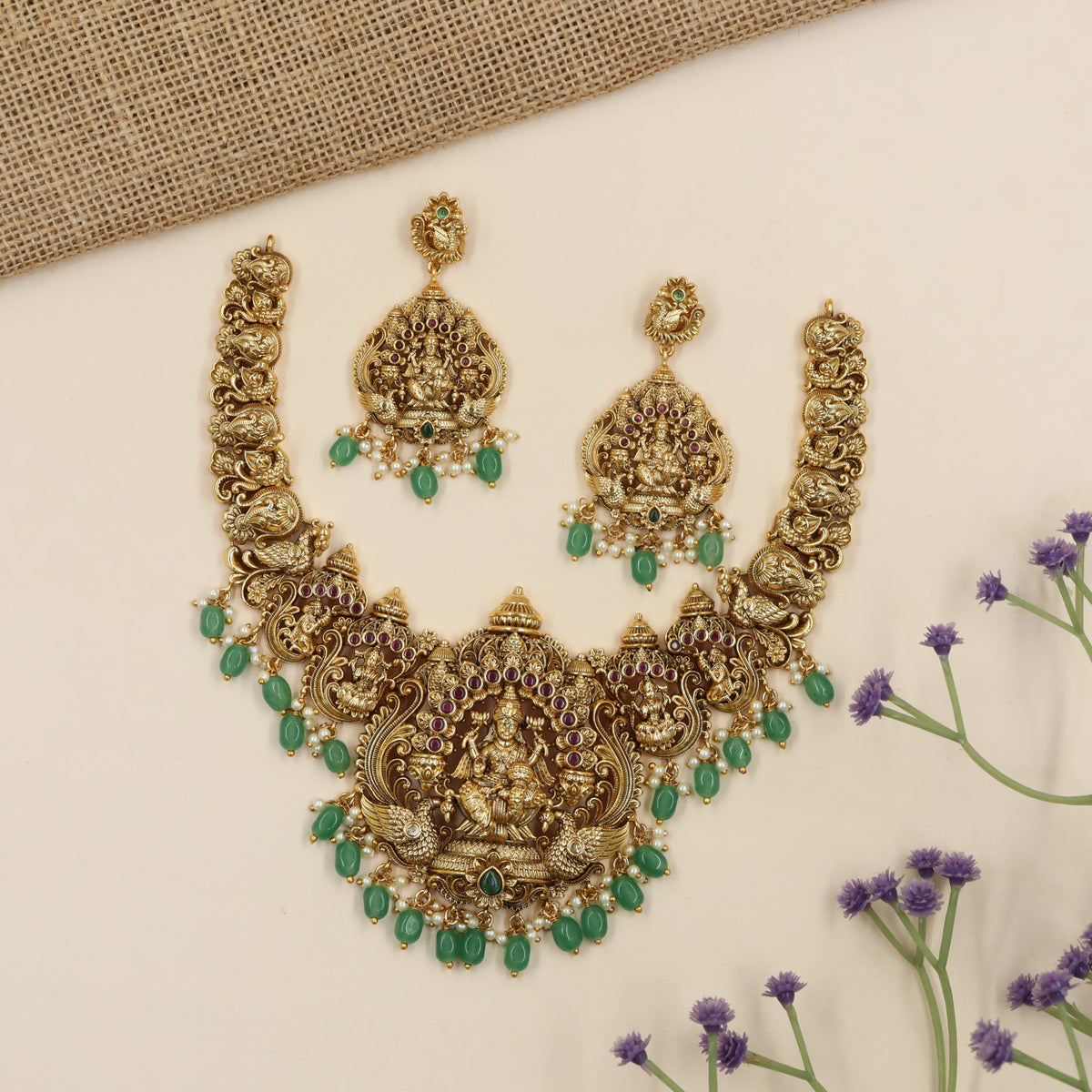 Royal Lakshmi antique necklace with ornate scrollwork and sculpted detailing
