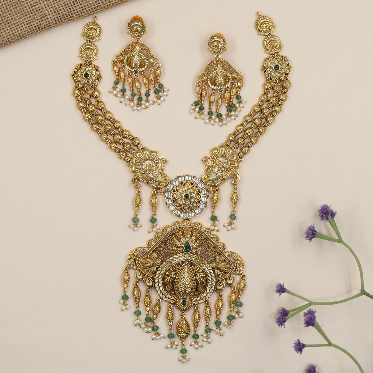 Antique Necklace With Floral Medallion Links And Elaborate Statement Pendant