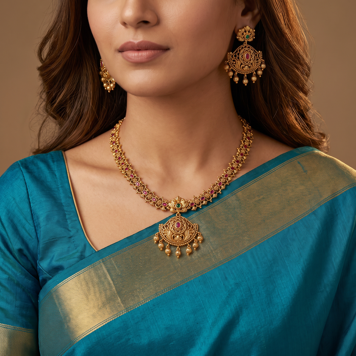 Traditional Antique Necklace with a continuous floral arrangement
