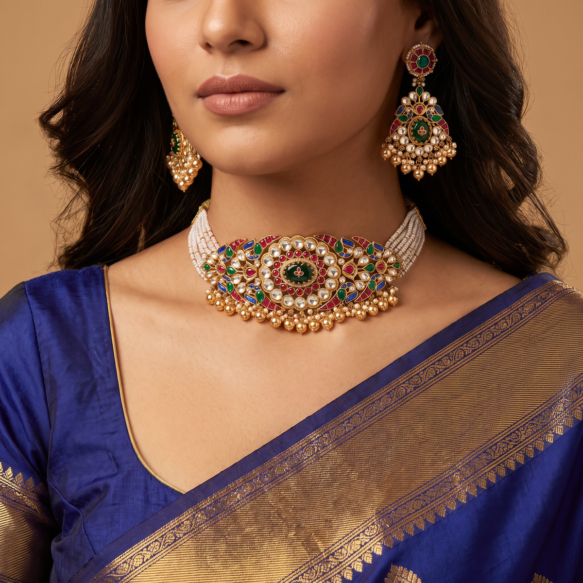 Peacock Floral Jadau Choker Set