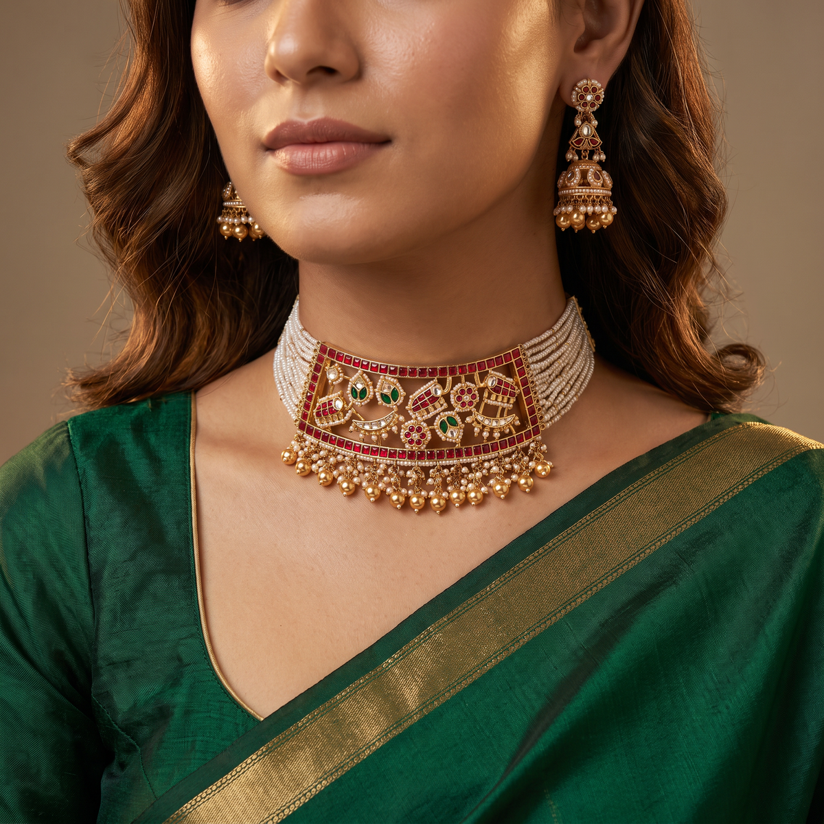 Botanical Jadau Beads Choker Set