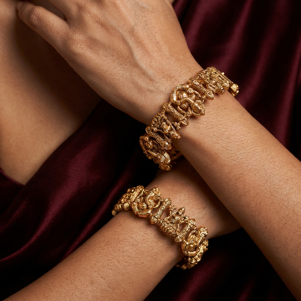 Ganesha Lakshmi Antique Bangles with Relief Panels