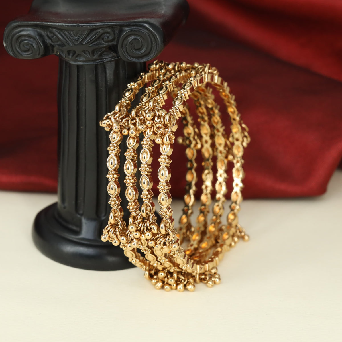 Antique Bangless Designed with Fine Chainwork and Intricate Beaded Details
