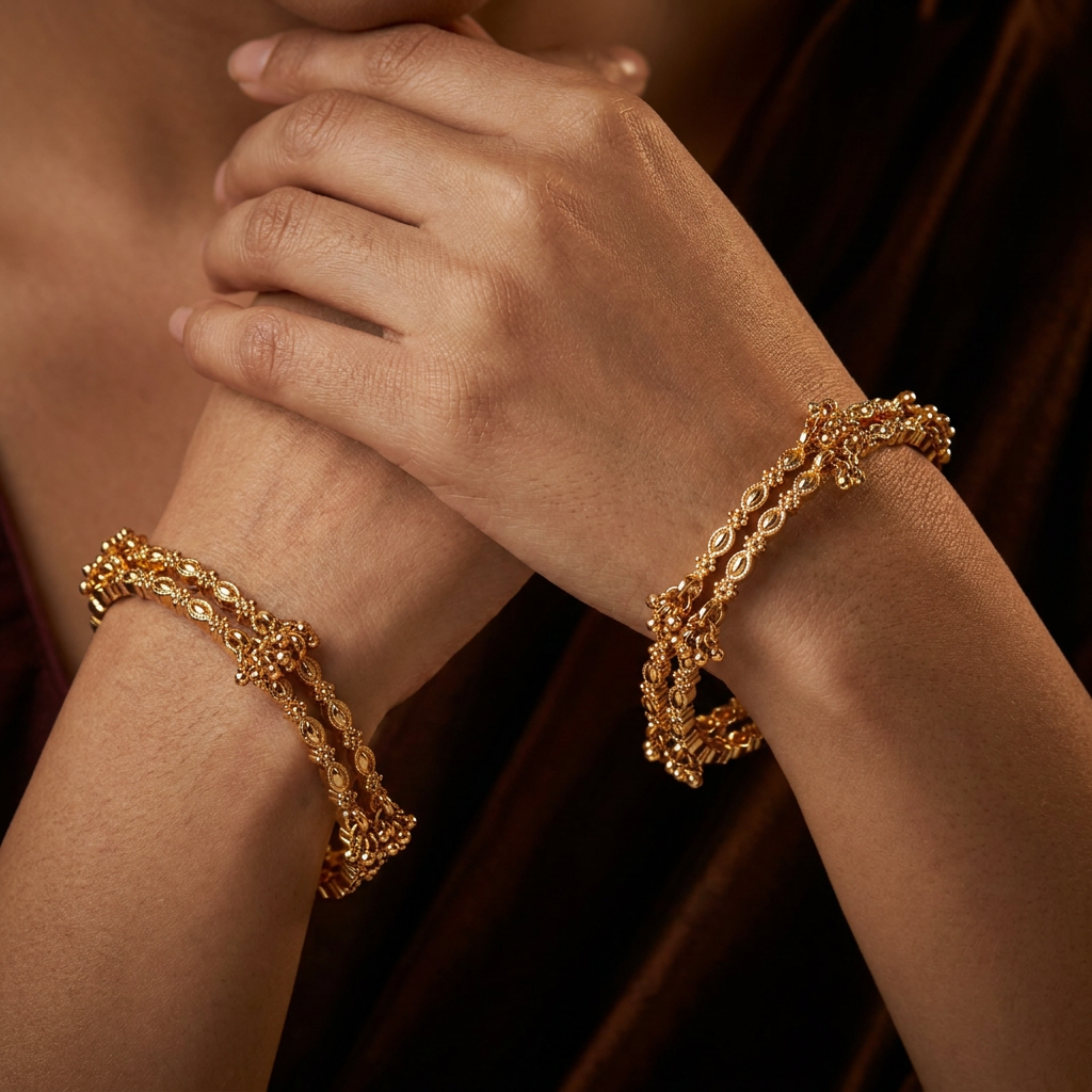 Chainwork Antique Bangles with Oval Floral Links