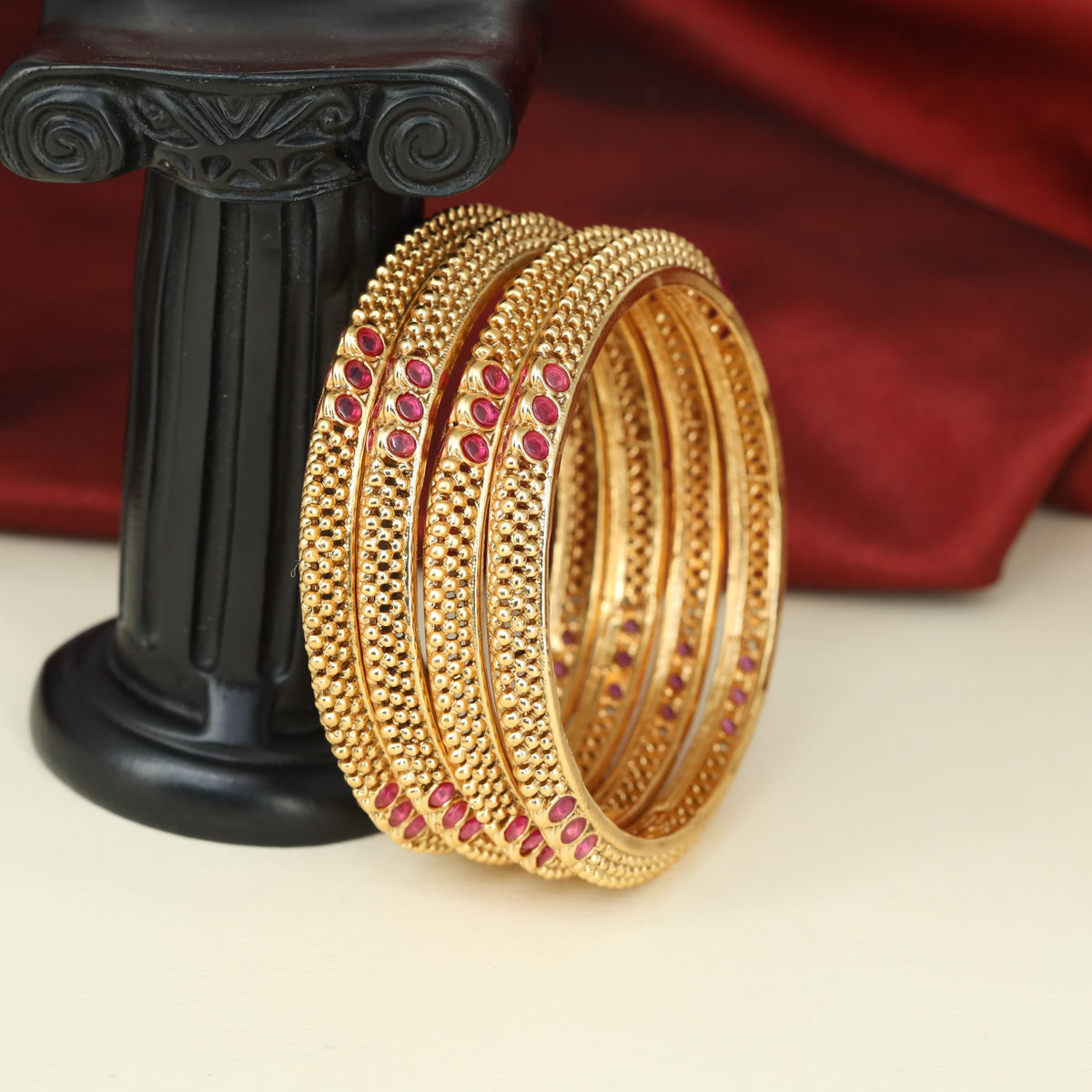 Antique Bangless with Fine Beaded Texture and Curved Borders