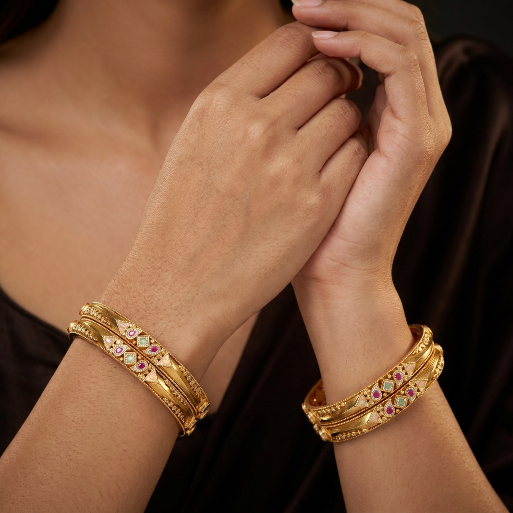 Regal Antique Bangles with Oval Square Accents
