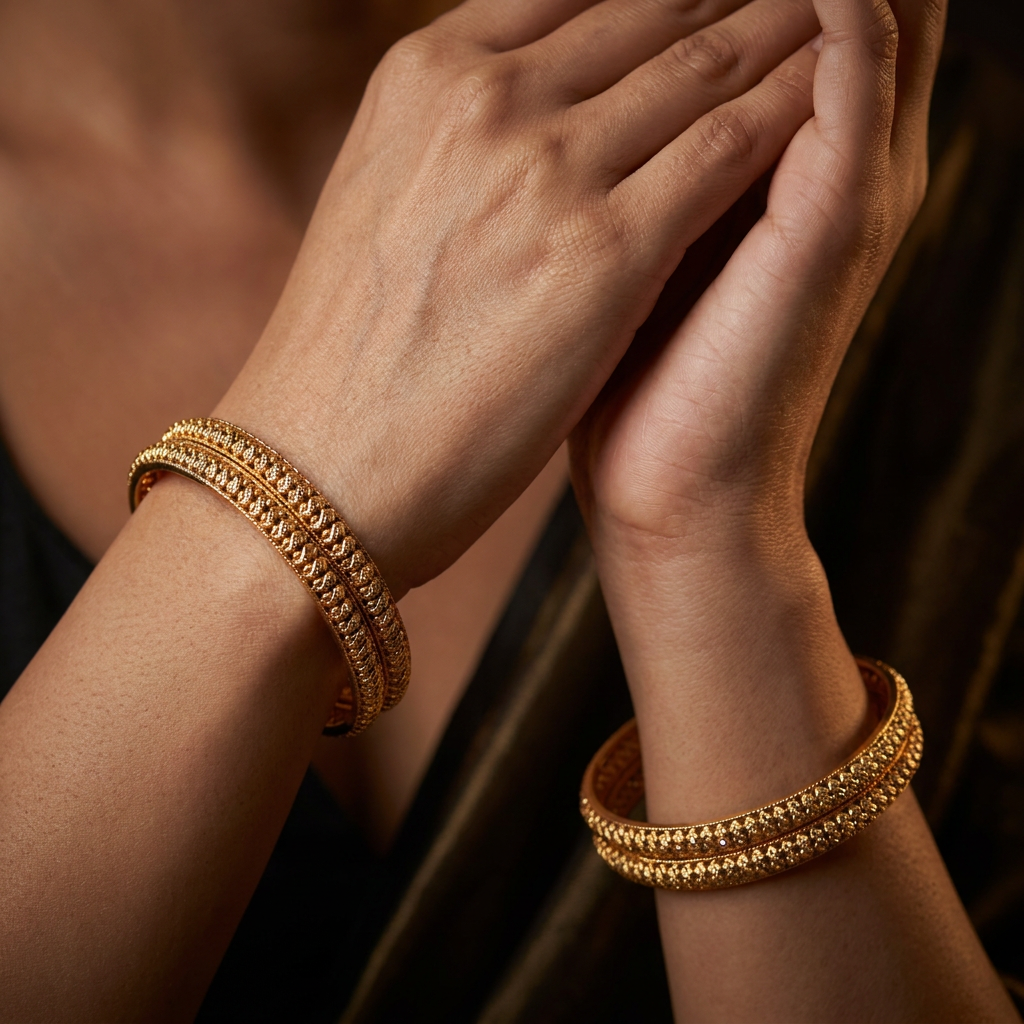 Textured Edge Antique Bangles with Curved Patterns
