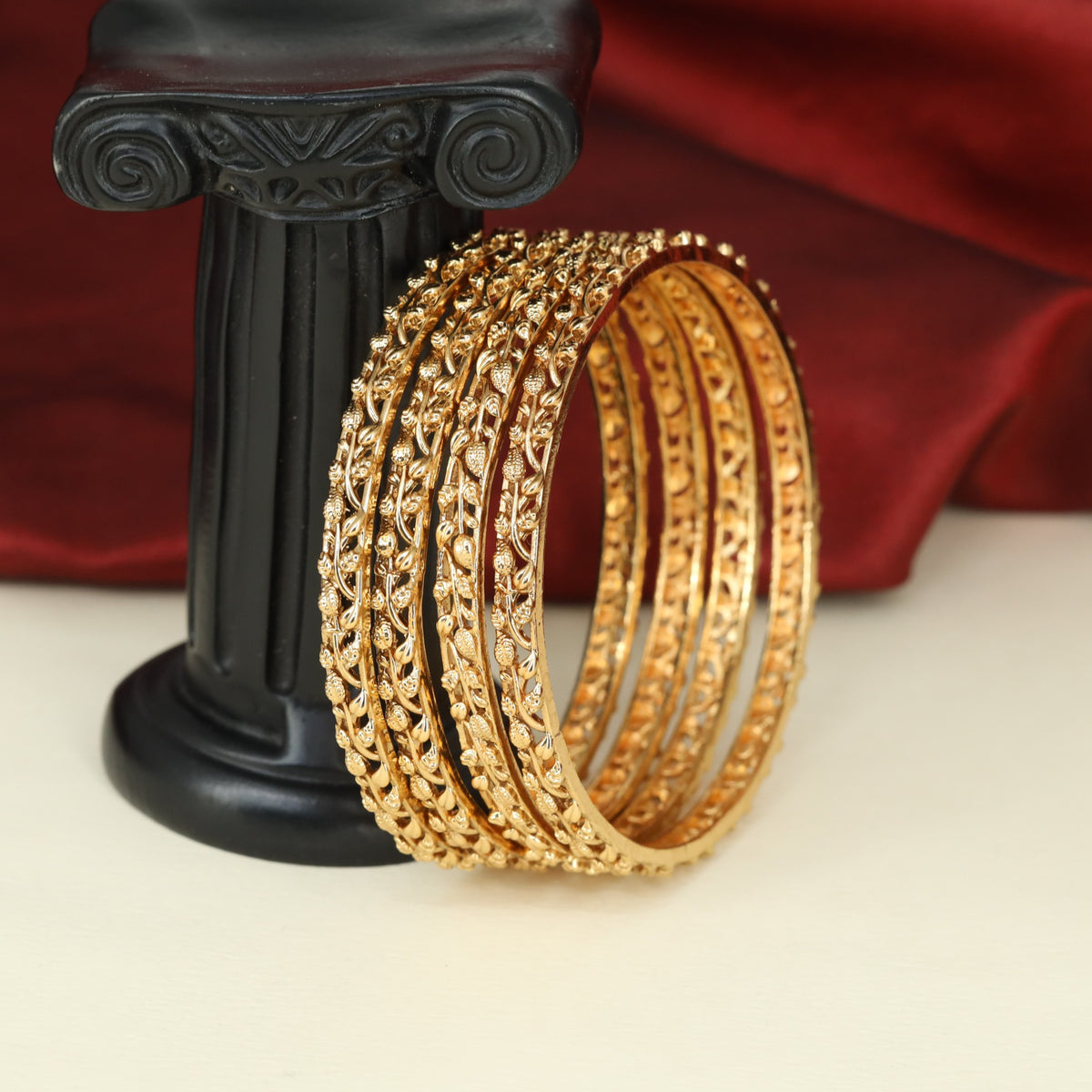 Antique Bangless Adorned with Curved Leaf Patterns and Fine Texture