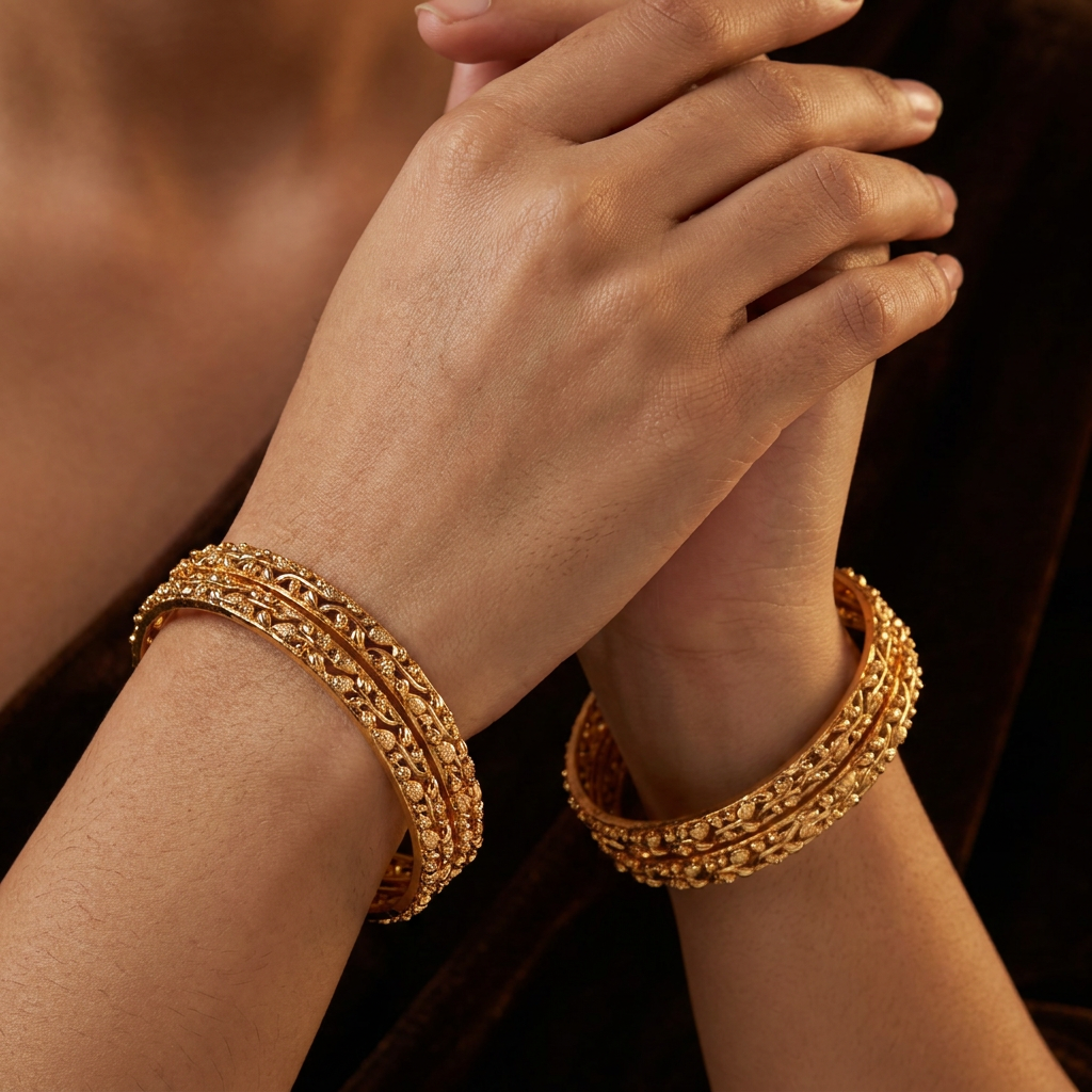 Botanical Paisley Antique Bangles with Sculpted Foliage