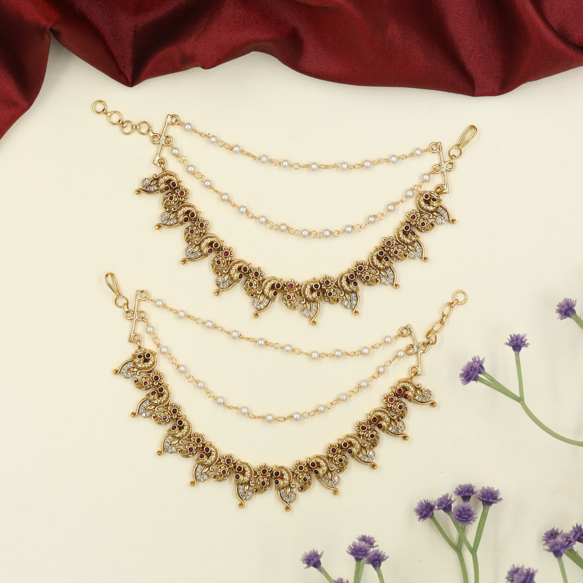 Antique Mati with Sculpted Peacock Elements and Fine Hanging Accents