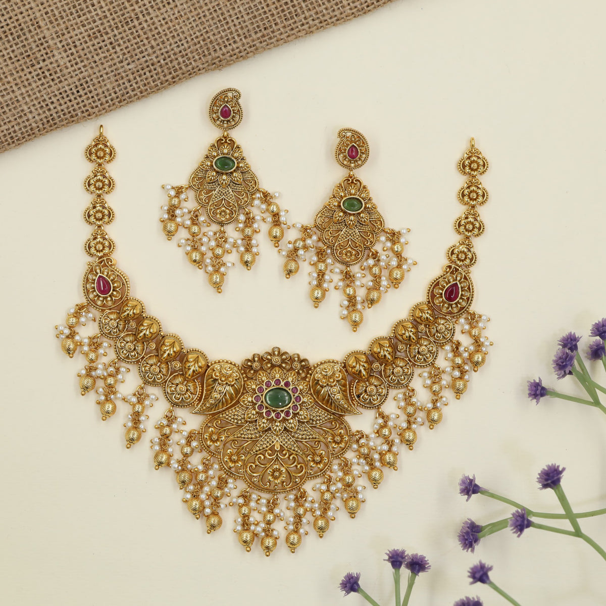 Antique Necklace with Floral Paisley Pendant