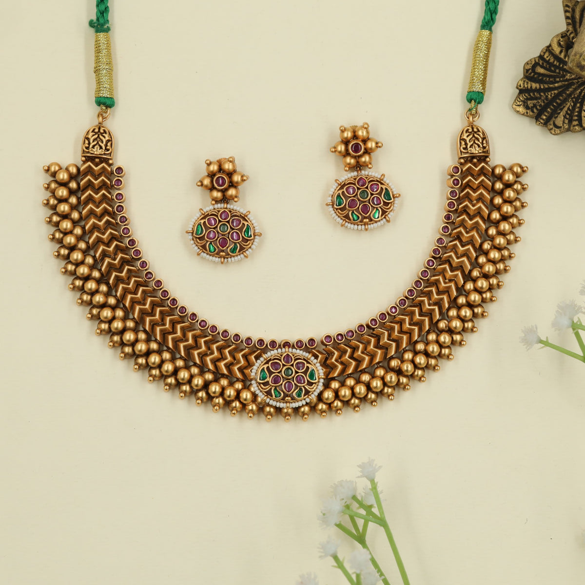 Heritage antique necklace showcasing zigzag artistry