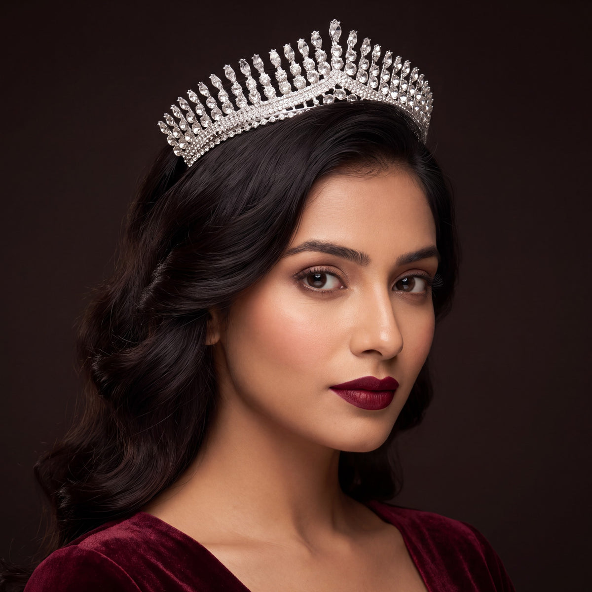 Radiant Crown With Tall Crystal Accents And Arched Openwork