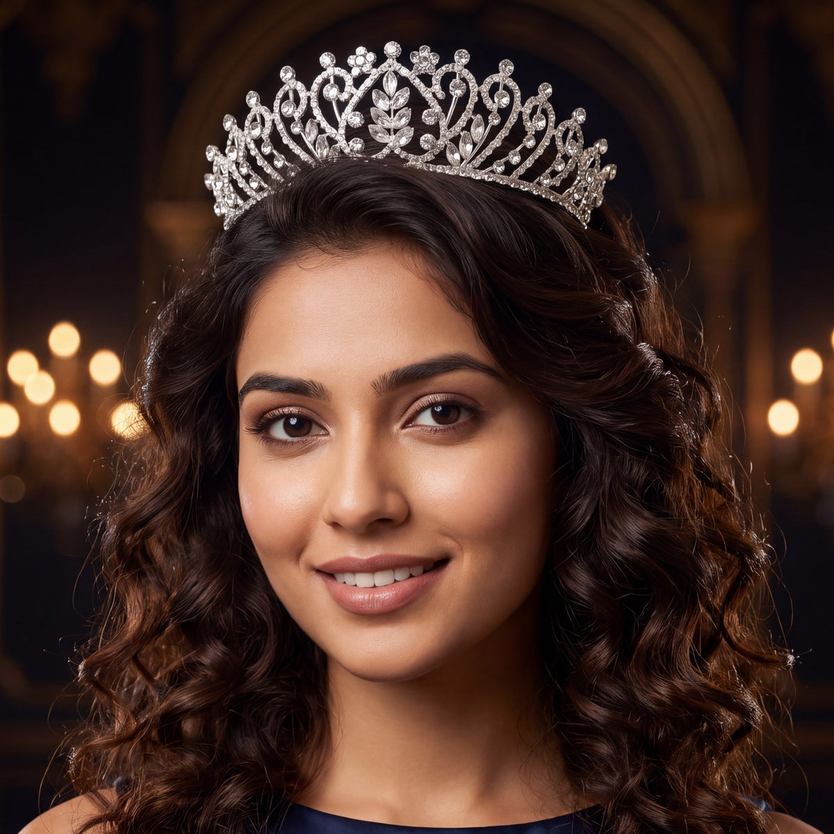 Botanical Crown Featuring Curved Floral And Leaf Detailing