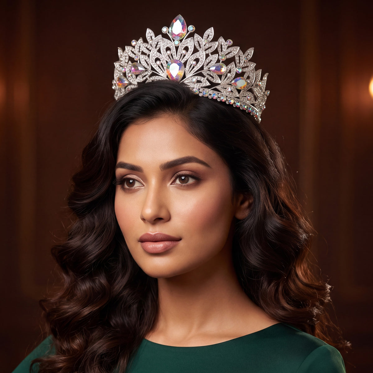 Bridal Crown adorned with pointed leaves and elegant teardrop-shaped accents