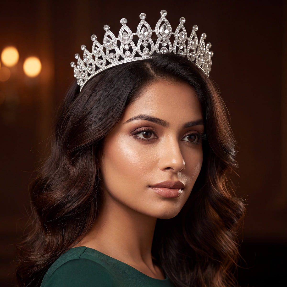 Graceful Crown featuring pointed frames, openwork sections and raised accents