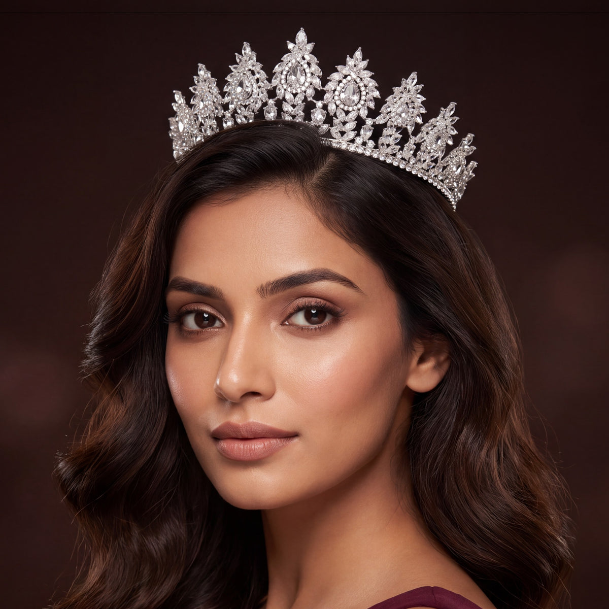 Grand wedding Crown featuring ornate floral panels and an elegant centre
