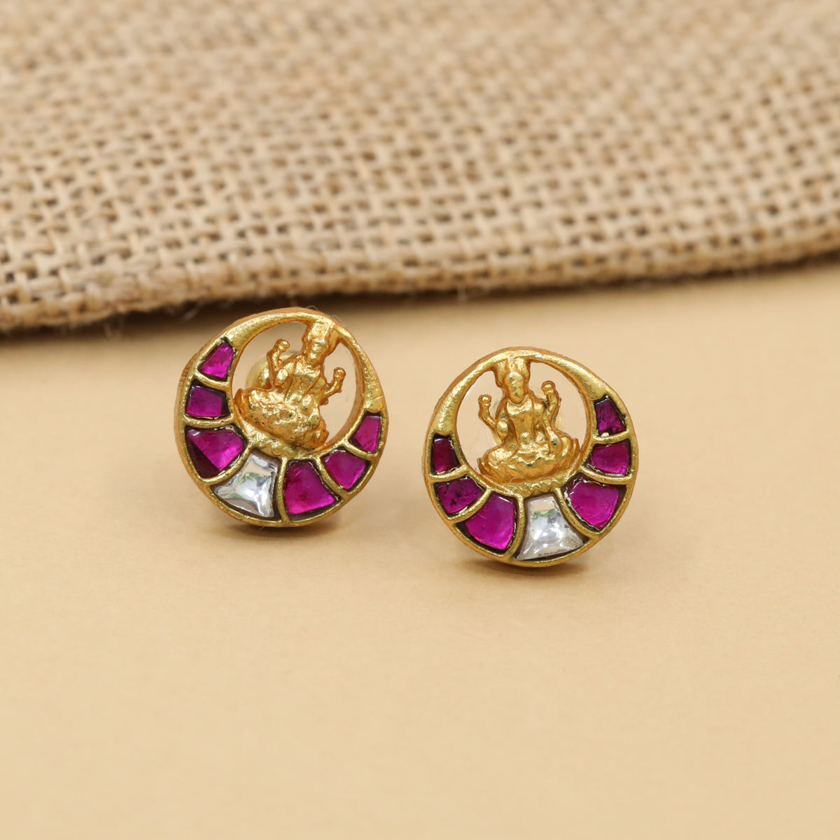 Intricate Lakshmi Jadau Stud with Circular Detailing
