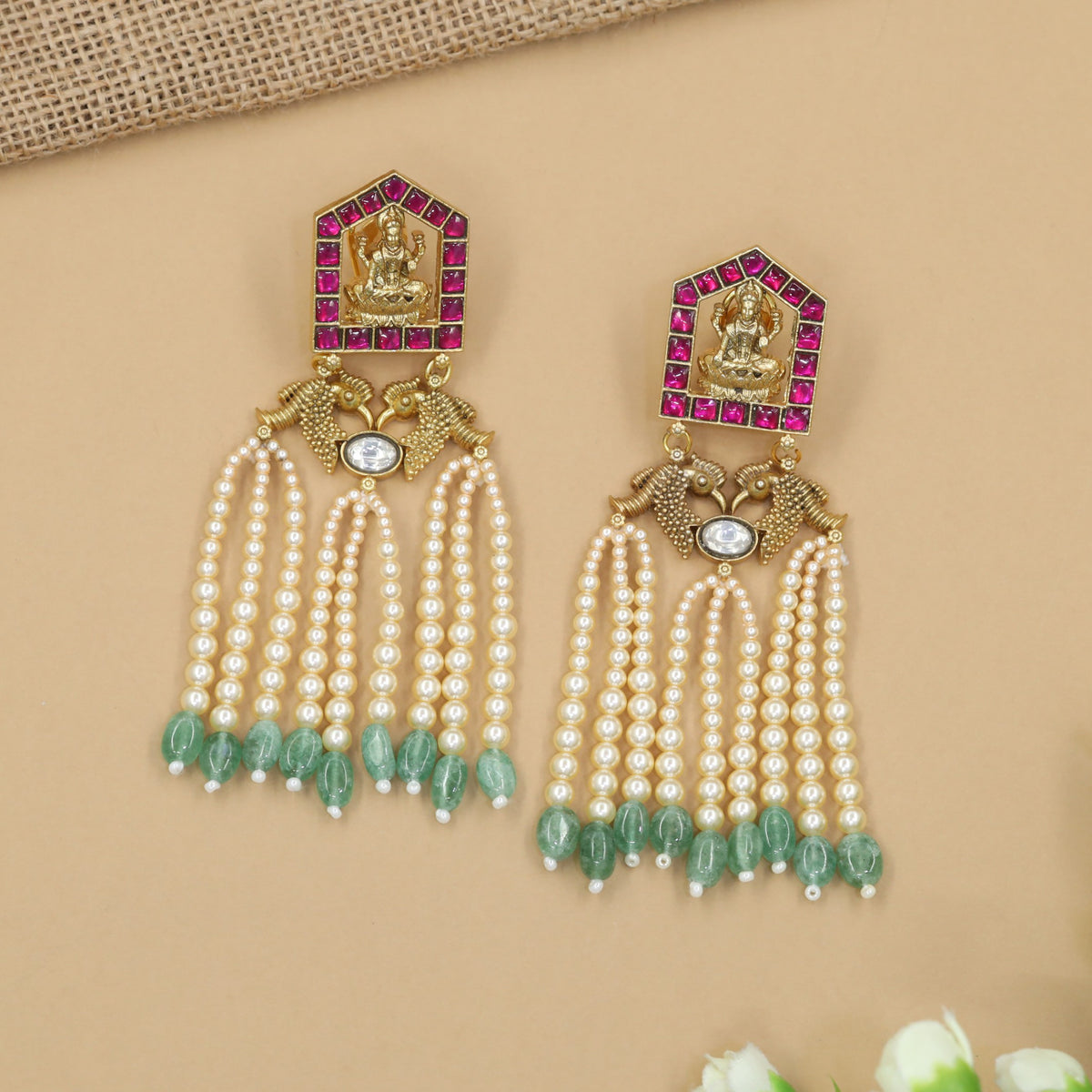 Signature Lakshmi Jadau Hangings With Graceful Pearl Strands