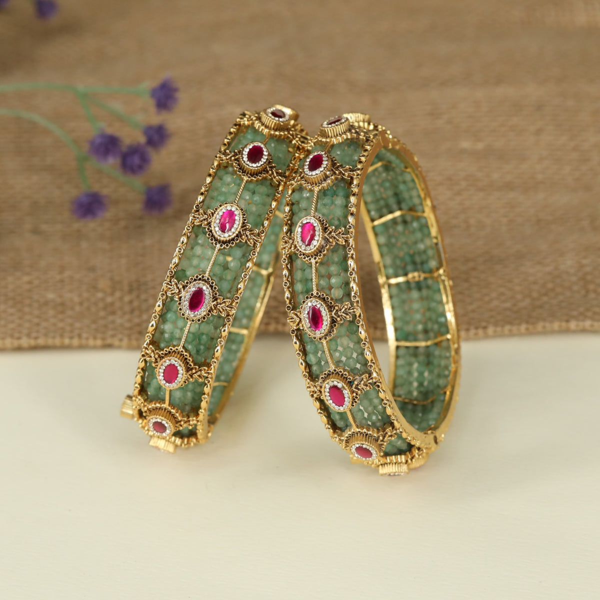 Premium Antique Bangles Showcasing Framed Oval Accents