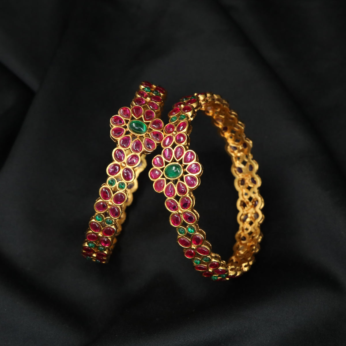 Classic Antique Bangles With Intricate Floral Arrangements