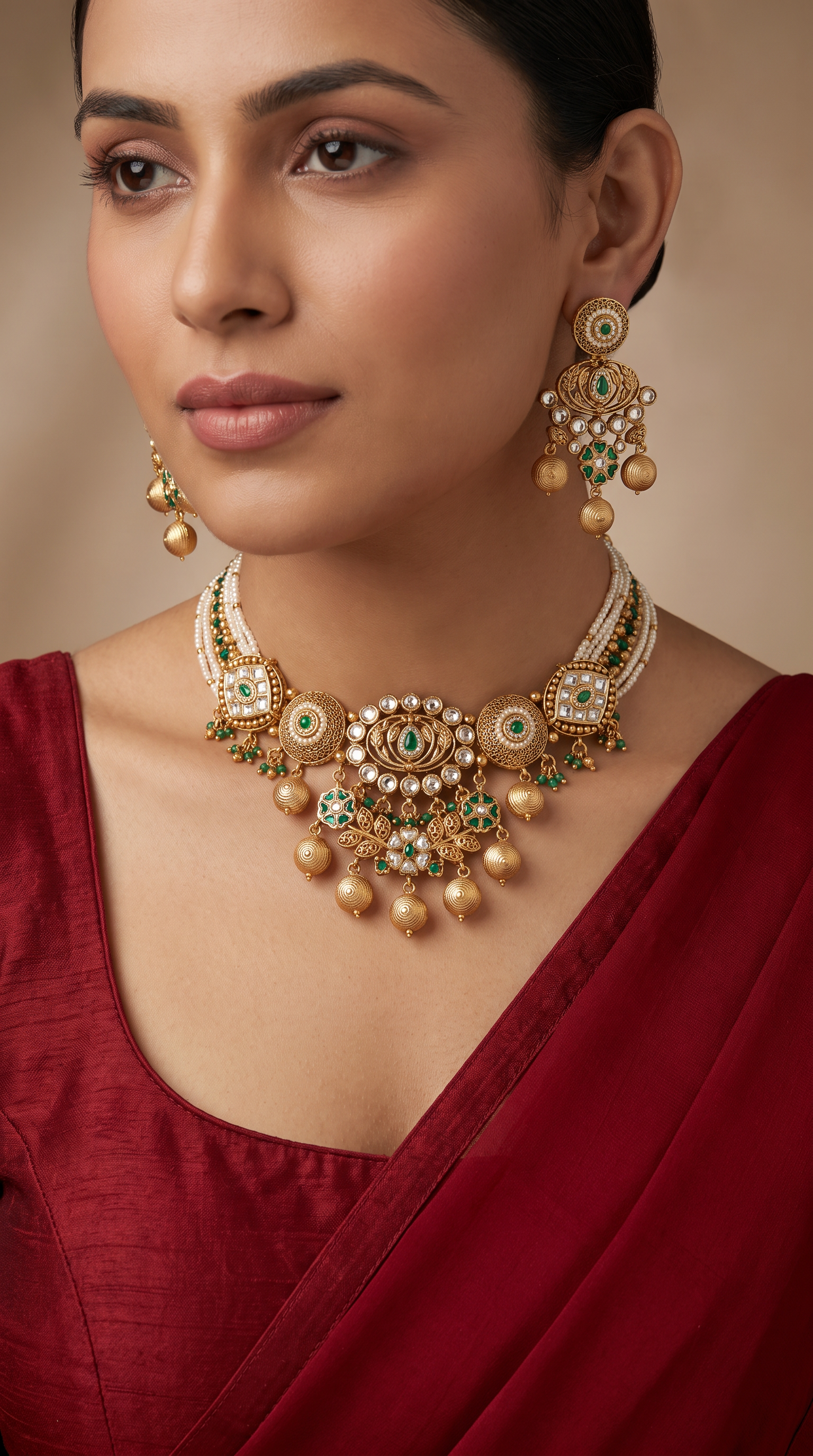 Grand Bridal Kundan Choker With Layered Pearl Strands And Ornamental Drops