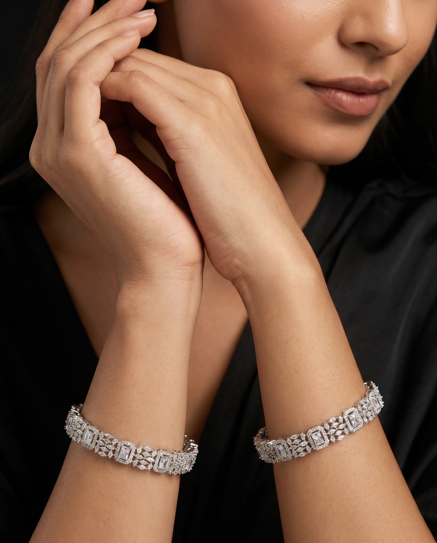 Metro Block Rhodium Bangles with Balanced Side Detailing