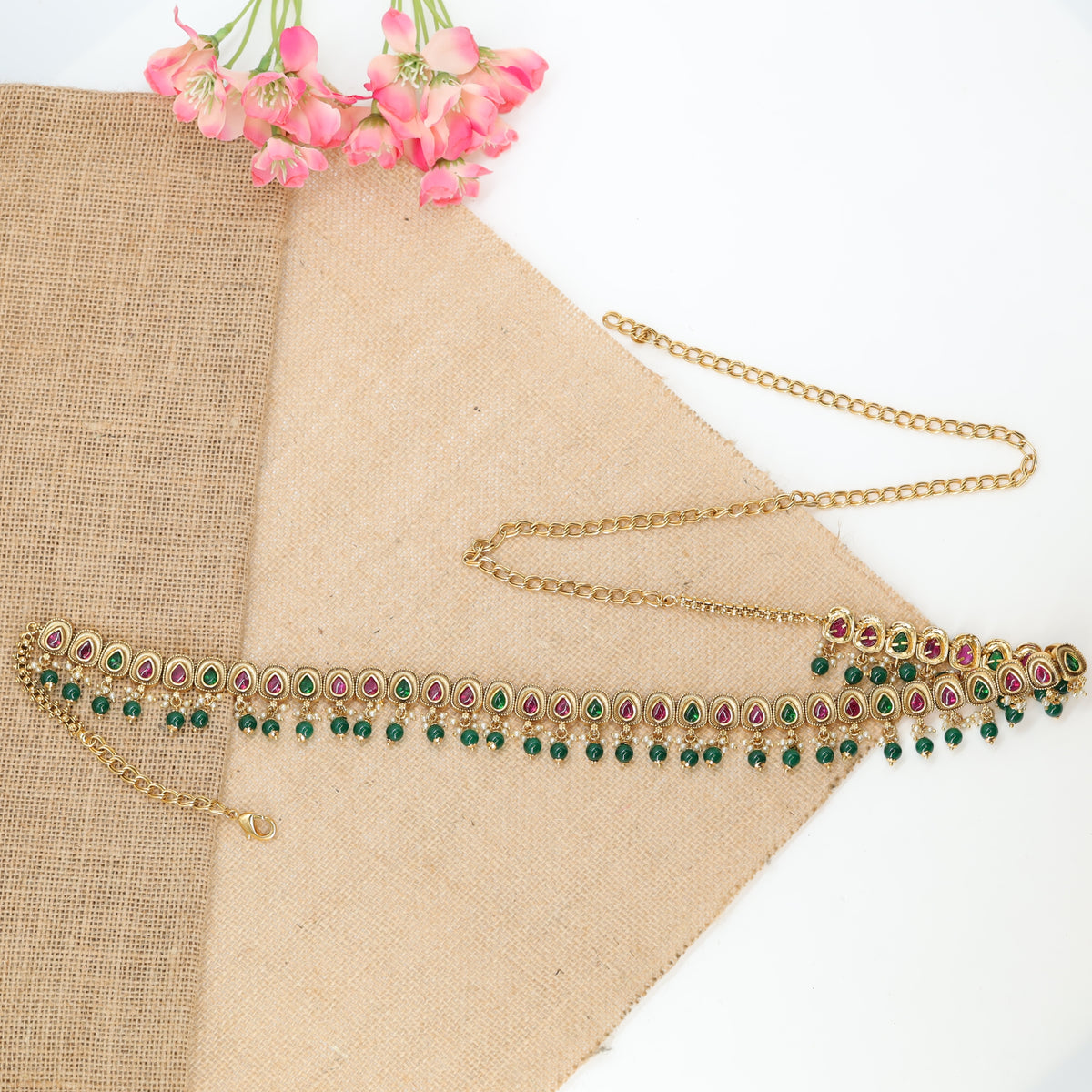Traditional Antique Finish Waist Belt with Drop Bead Detailing