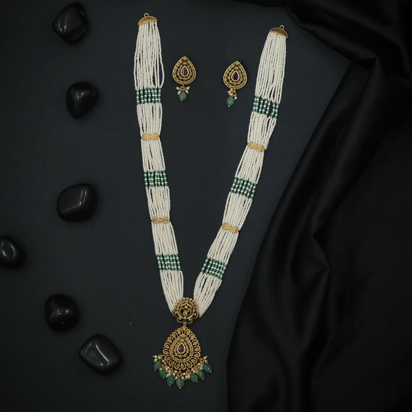 Silver Teardrop Medallion Bead Long Haara