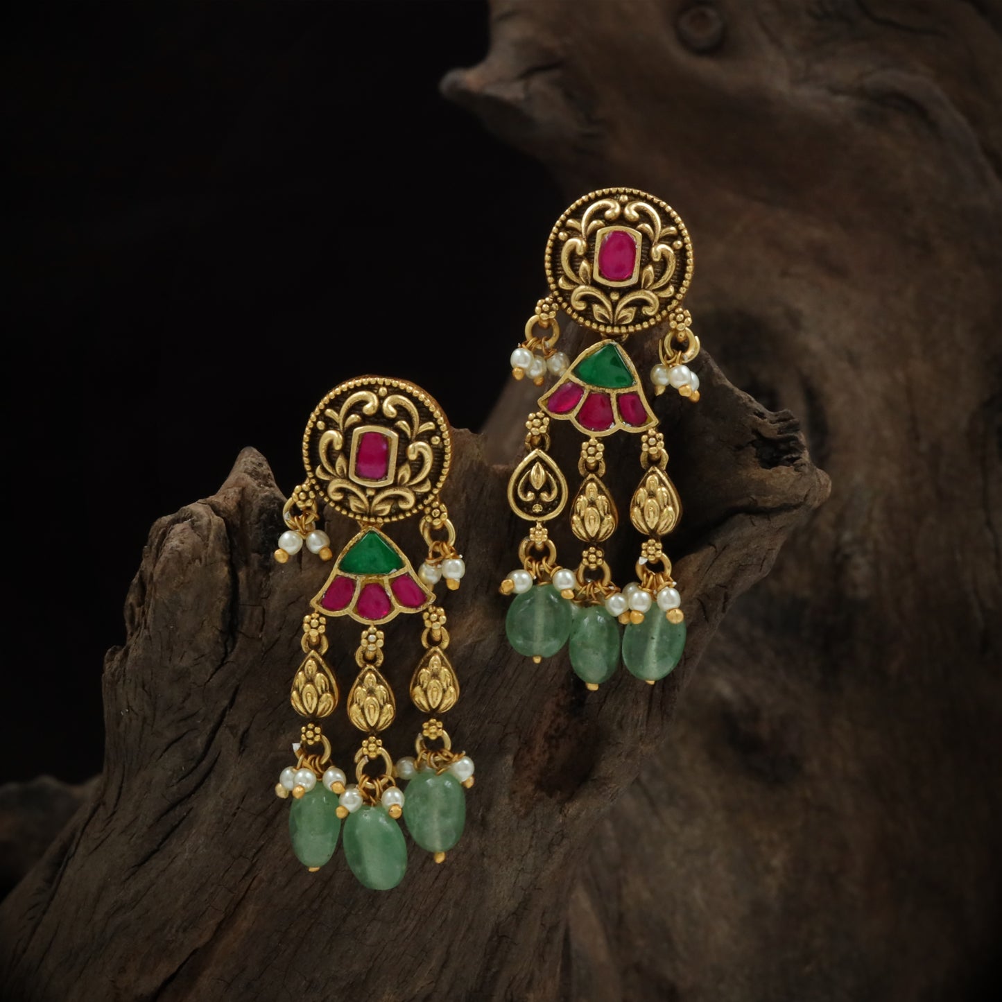 Silver Ruby Fan-Drop Hanging Earrings