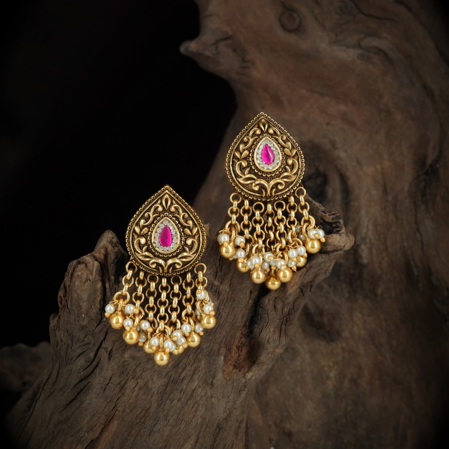 Silver Teardrop Stud with Pearl Drops