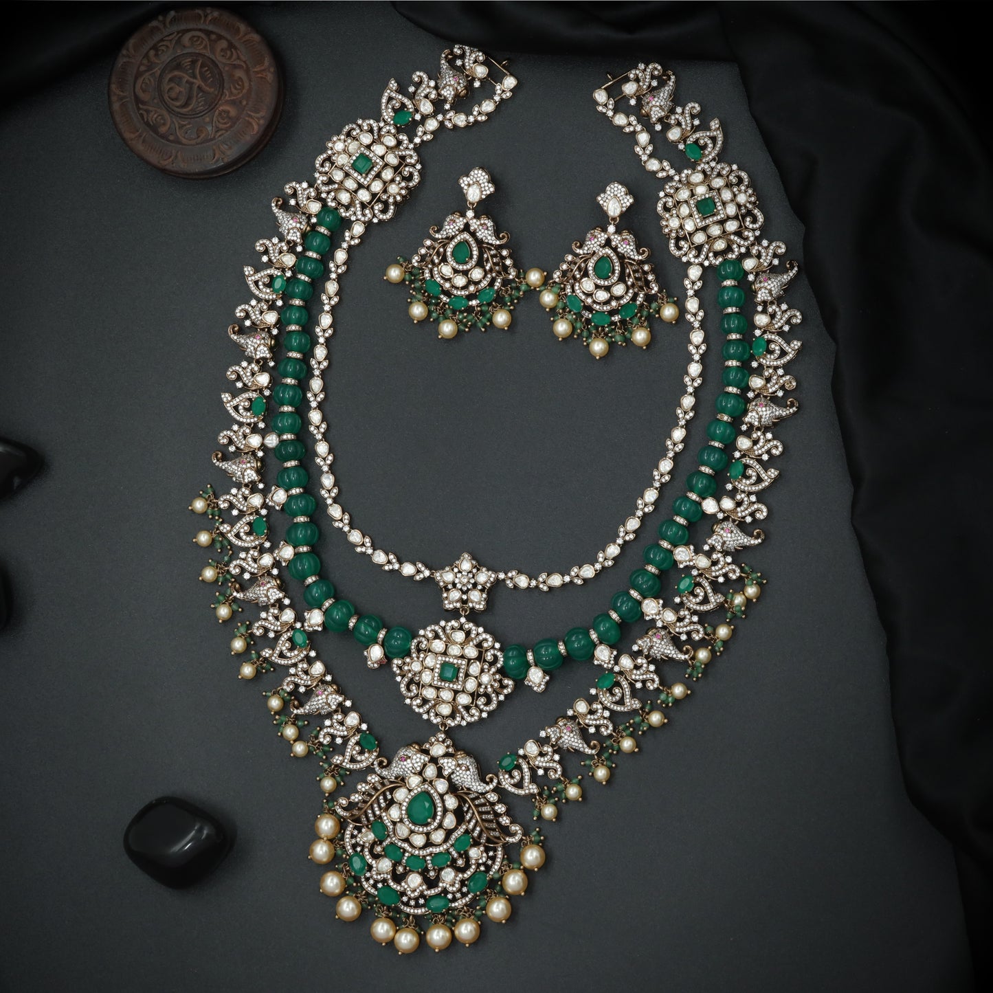 Silver Emerald Lattice Vintage Long Haara