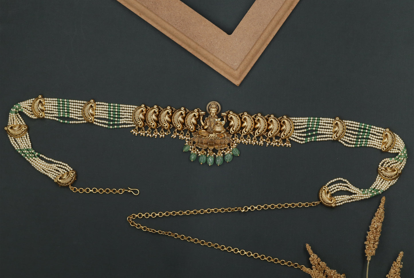 Lakshmi Idol Panel with Beaded Strands Silver Waist Belt