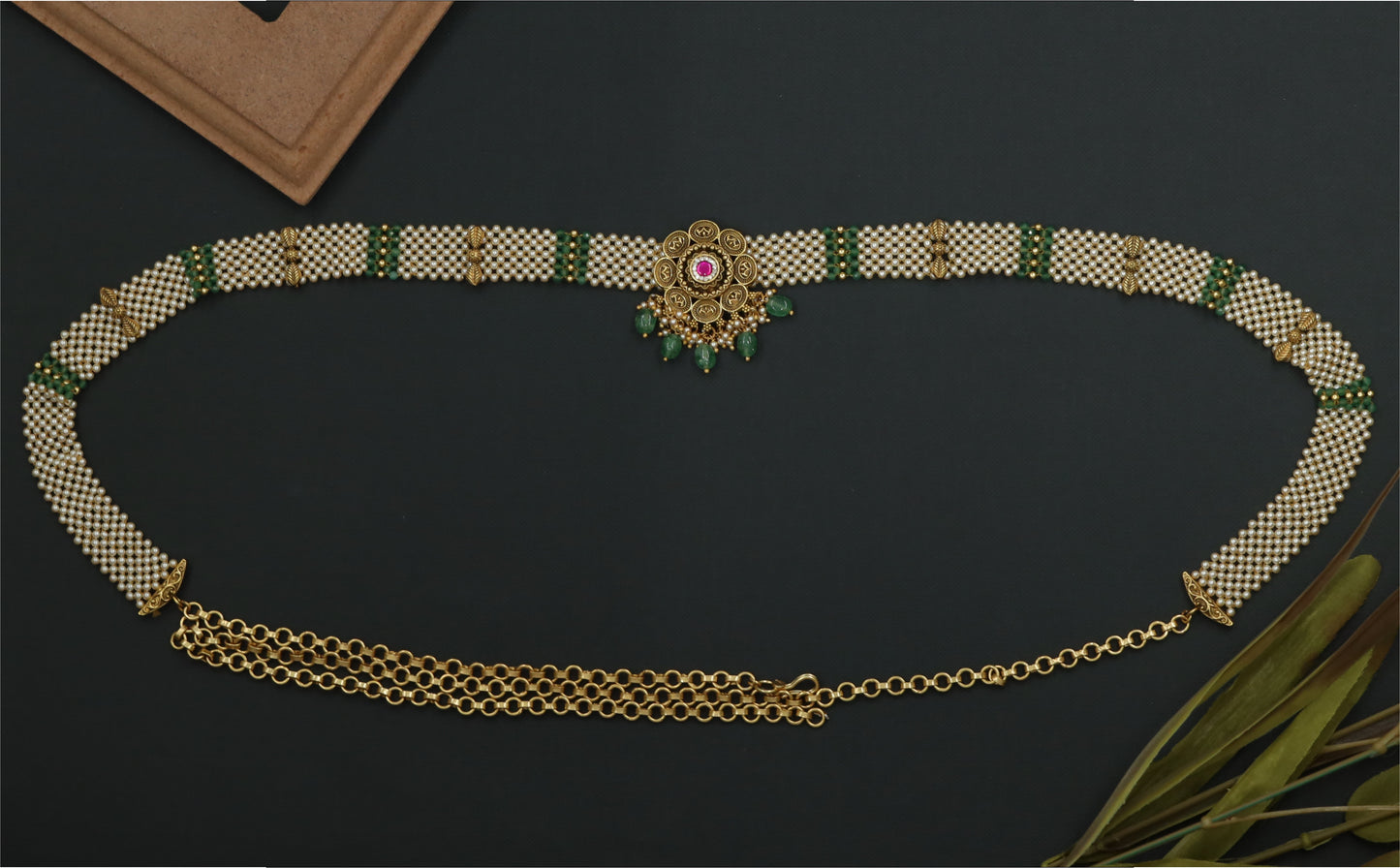 Signature Hip Belt with Central Sacred Floral Design