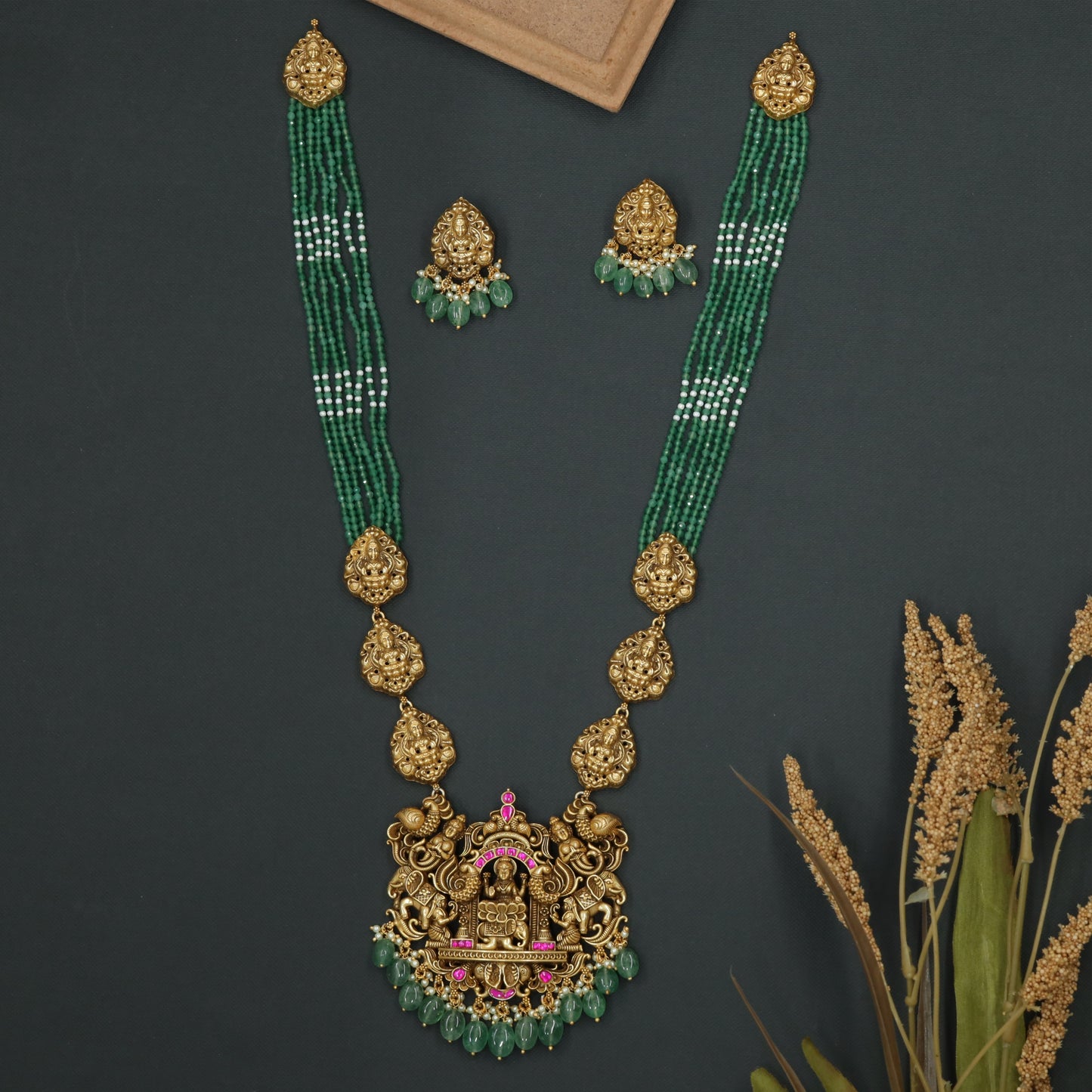Traditional Lakshmi Peacock Long Haara with Divine Characters