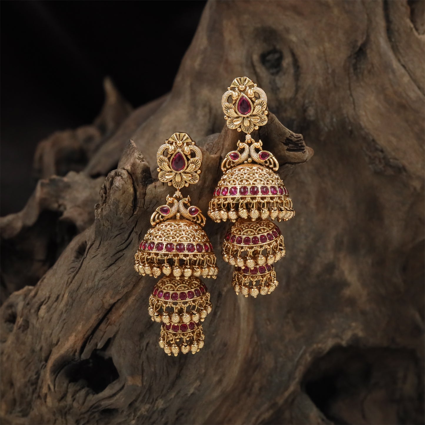 Luxury Peacock Curve Antique Jumka with Stacked Dome Layout